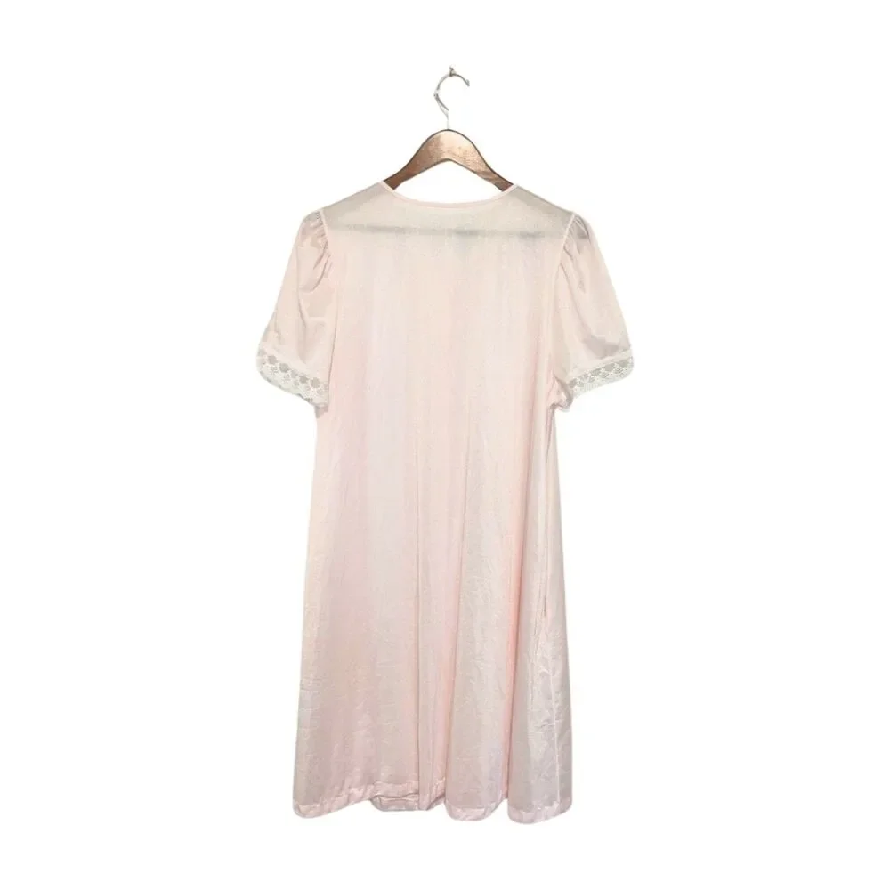 Vintage Deena Button Front Robe S/S Pink Dressing Gown Granny Chic Cottage L